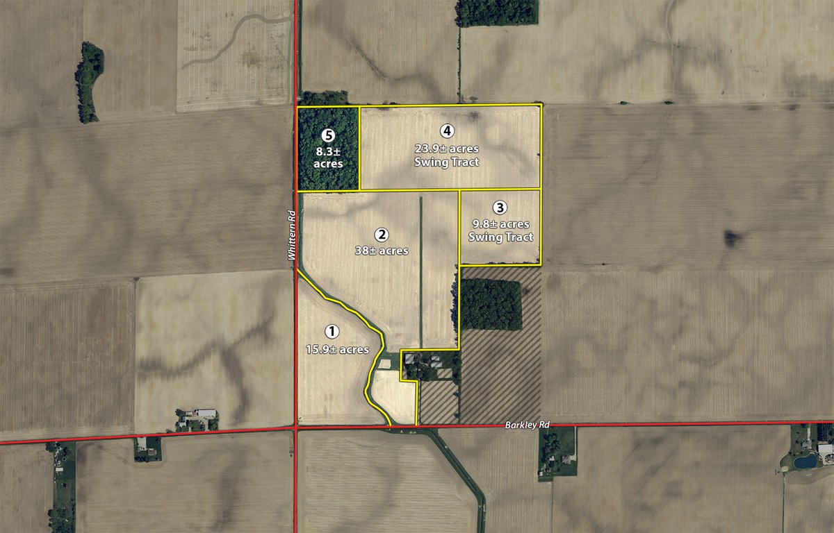 Tract map - FARMLAND AUCTION - 95.9+/-ACRES OFFERED IN 5 TRACTS IN ALLEN COUNTY, INDIANA