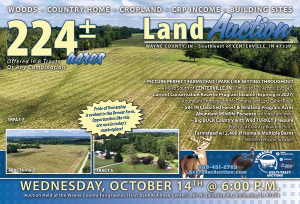 Sold: LAND AUCTION - 224+/-ACRES OFFERED IN 8 TRACTS IN WAYNE COUNTY, INDIANA - 3230 Log Cabin Rd, Centerville, IN 47330 - Wayne County, Indiana