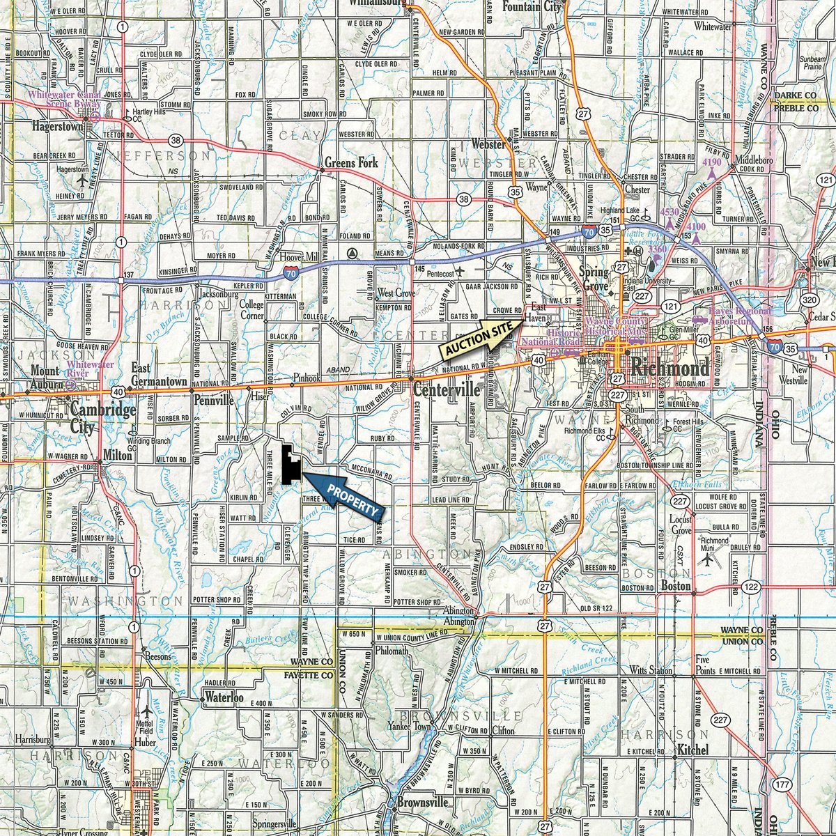 Area map - LAND AUCTION - 224+/-ACRES OFFERED IN 8 TRACTS IN WAYNE COUNTY, INDIANA