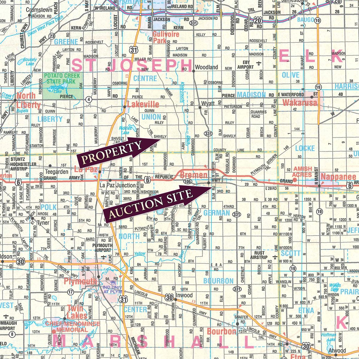 Area map - LAND AUCTION - 130+/-ACRES OF PRODUCTIVE FARMLAND OFFERED IN 2 TRACTS IN ST JOSEPH COUNTY, INDIANA