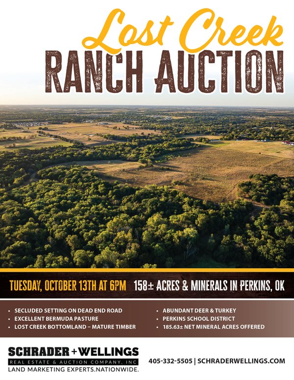 LOST CREEK RANCH - 158+/- ACRES & MINERALS IN PERKINS, OK - Fairground Rd, Perkins, Oklahoma 74059