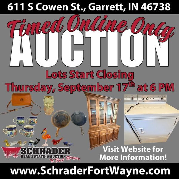 TIMED ONLINE ONLY PERSONAL PROPERTY AUCTION IN DEKALB COUNTY, INDIANA - 611 S Cowen St, Garrett, IN 46738 - DeKalb County, Indiana