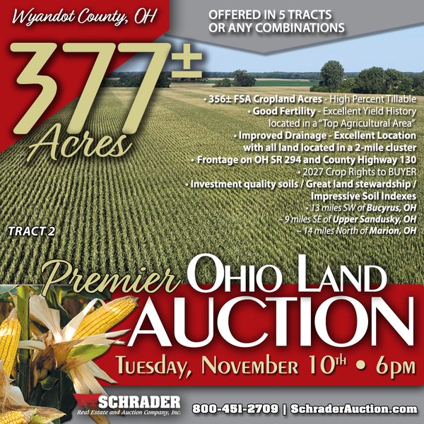 PREMIER OHIO LAND AUCTION - 377+/-ACRES OFFERED IN 5 TRACTS IN WYANDOT COUNTY, OHIO - 3381 St Hwy 294, Harpster, OH 43323 - Wyandot County, Ohio