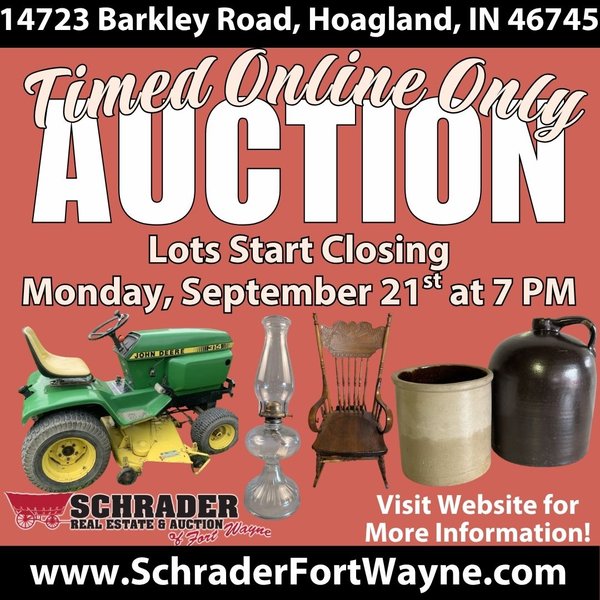 TIMED ONLINE ONLY PERSONAL PROPERTY AUCTION IN ALLEN COUNTY, INDIANA - 14723 Barkley RD, Hoagland, IN 46745 - Allen County, Indiana