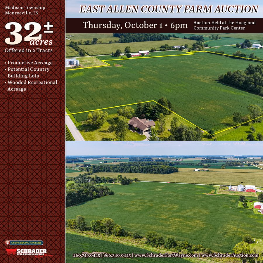 LAND AUCTION - 32+/-ACRES OFFERED IN 2 TRACTS IN ALLEN COUNTY, INDIANA