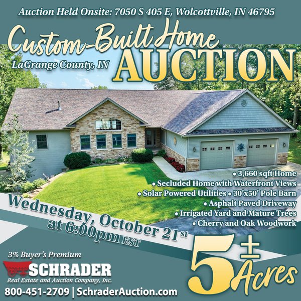 REAL ESTATE AUCTION - 5+/-ACRES OFFERED IN 1 TRACT IN LAGRANGE COUNTY, INDIANA - 7050 S 405 E, Wolcottville, IN 46795 - LaGrange County, Indiana