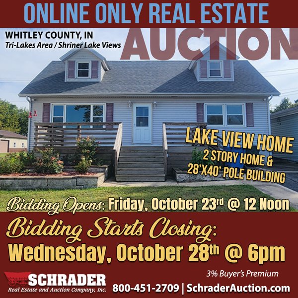TIMED ONLINE ONLY REAL ESTATE AUCTION IN WHITLEY COUNTY, INDIANA