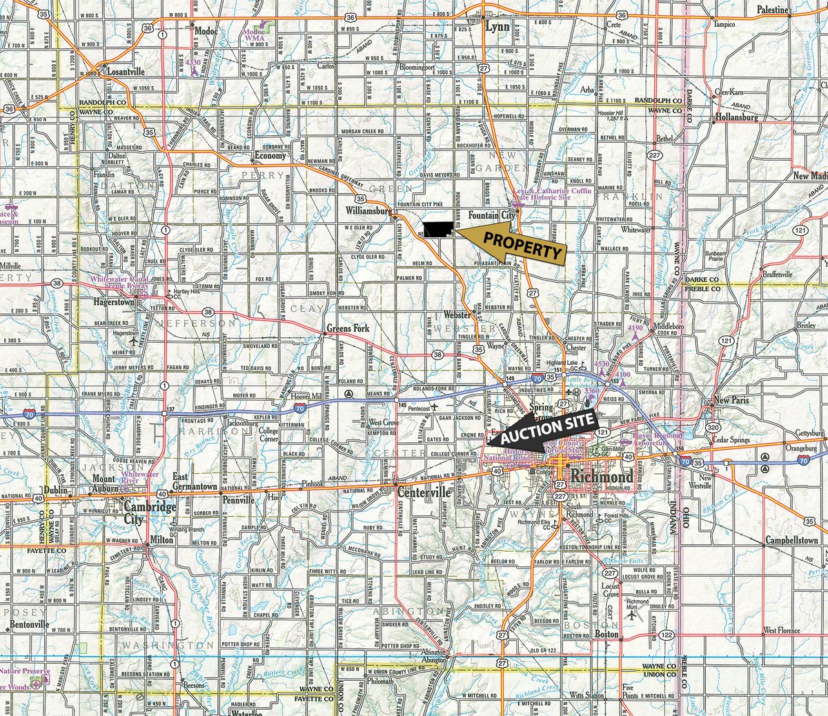 Area map - FARMLAND AUCTION - 296.5+/-ACRES OFFERED IN 8 TRACTS IN WAYNE COUNTY, INDIANA