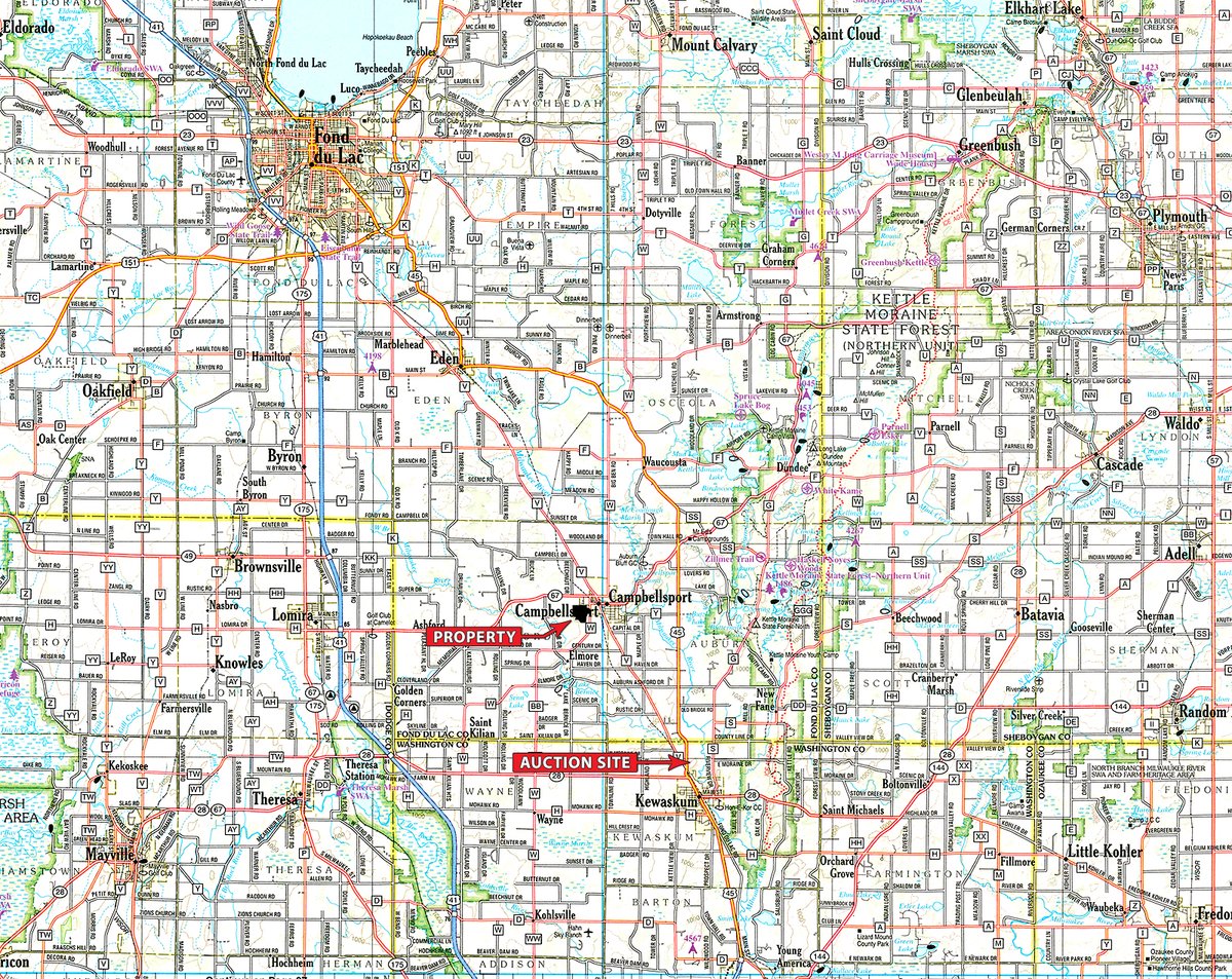 Area map - FOND DU LAC COUNTY TRANSITIONAL FARMLAND AUCTION - 120+/- ACRES OFFERED IN 3 TRACTS IN FOND DU LAC COUNTY, WISCONSIN