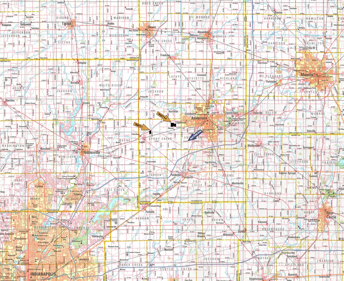 Area map - LAND AUCTION - 269.6+/-ACRES OFFERED IN 5 TRACTS IN MADISON COUNTY, INDIANA