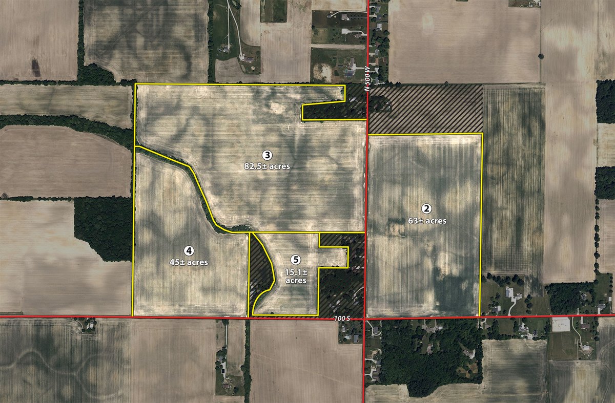 Tract Map 2-5 - LAND AUCTION - 269.6+/-ACRES OFFERED IN 5 TRACTS IN MADISON COUNTY, INDIANA