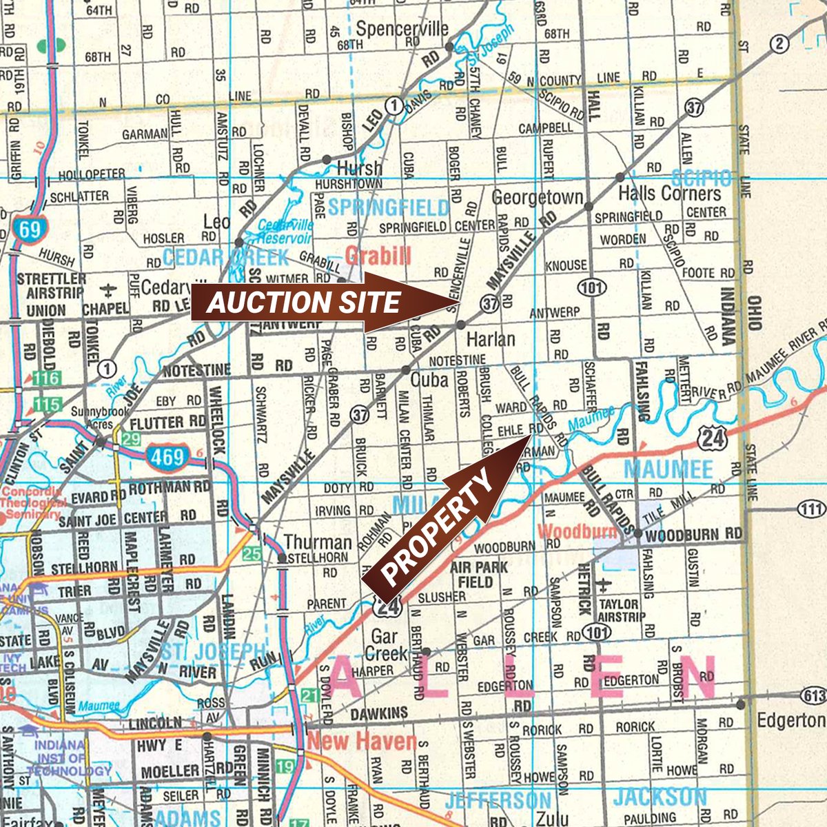 Area map - LAND AUCTION - 66+/-ACRES OFFERED IN 3 TRACTS IN ALLEN COUNTY, INDIANA
