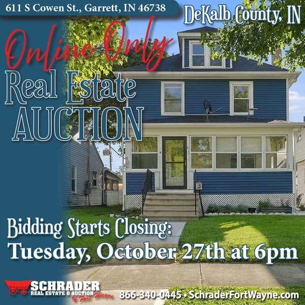TIMED ONLINE ONLY REAL ESTATE AUCTION IN DEKALB COUNTY, INDIANA