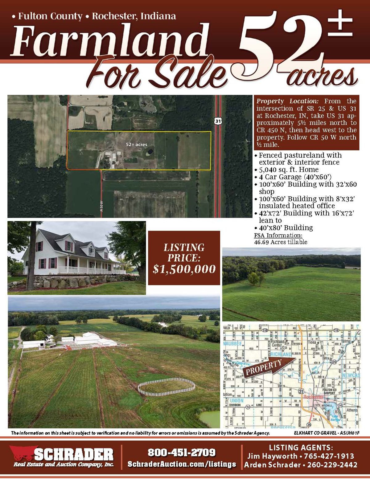 Listing brochure cover - FARMLAND FOR SALE - 52+/-ACRES IN FULTON COUNTY, INDIANA
