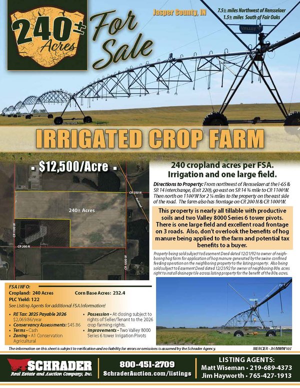 Listing brochure cover - LAND FOR SALE - 240+/-ACRES IN JASPER COUNTY, INDIANA