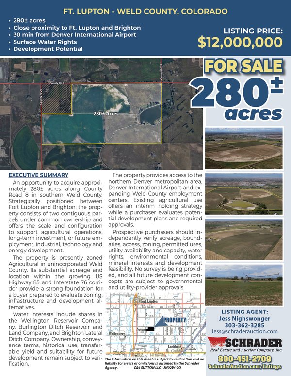 Listing brochure cover - LAND FOR SALE - 280+/-ACRES IN WELD COUNTY, COLORADO