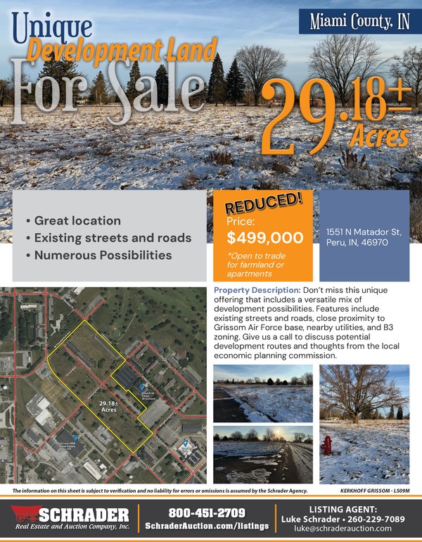 Listing brochure cover - UNIQUE DEVELOPMENT LAND FOR SALE -29.18+/- ACRES IN MIAMI COUNTY