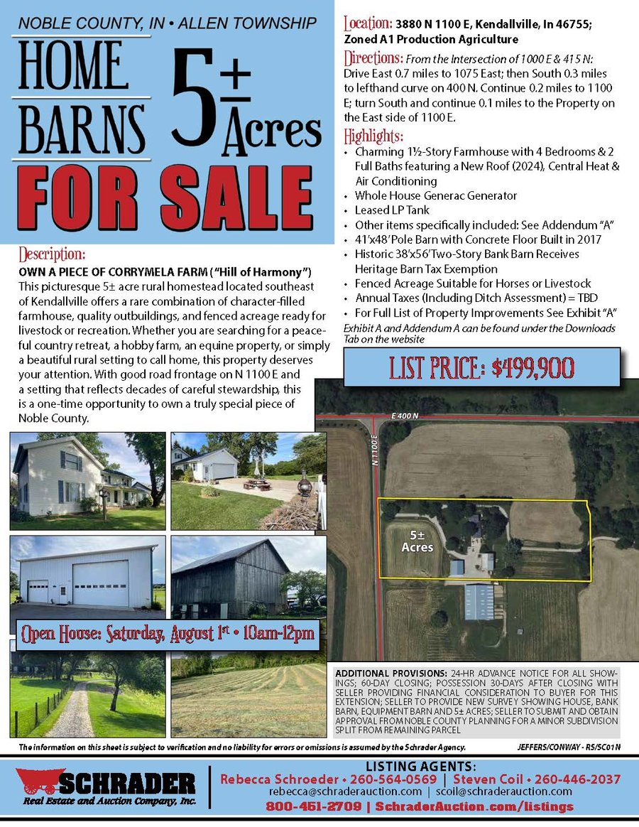 For sale: REAL ESTATE FOR SALE - 5+/-ACRES OFFERED IN 1 TRACT IN NOBLE COUNTY, INDIANA - 3880 N 1100 E, Kendallville, In 46755