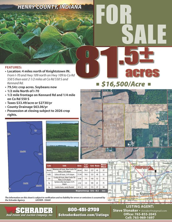Listing brochure cover - LAND FOR SALE - 81.5+/-ACRES IN HENRY COUNTY, INDIANA