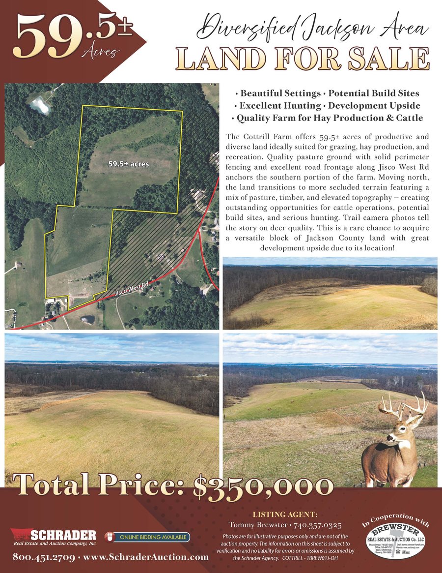 For sale: LAND FOR SALE - 59.5+/-ACRES IN JACKSON COUNTY, OHIO - Jisco West Rd, Jackson, OH 45640 