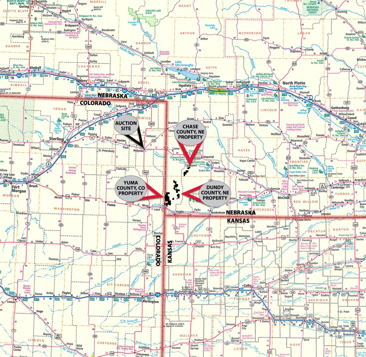 Area map - LAND AUCTION - 20,610+/- ACRES OFFERED IN 8 TRACTS IN DUNDY COUNTY, NEBRASKA & YUMA COUNTY, COLORADO