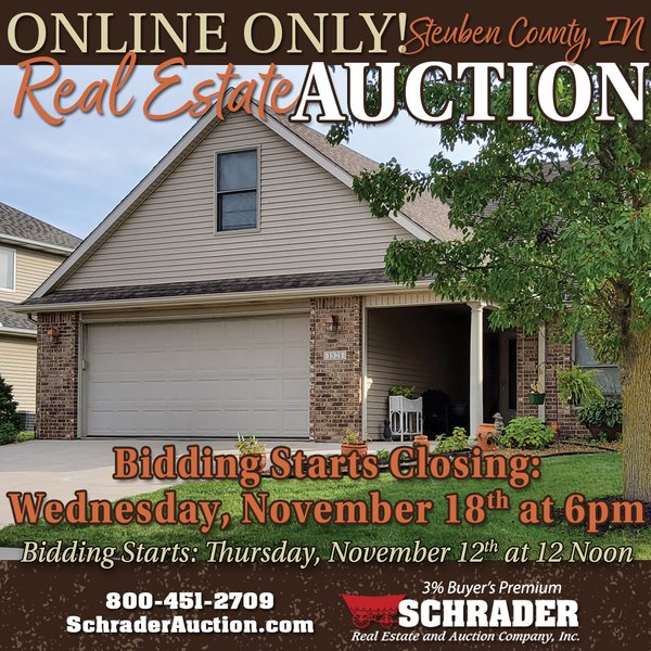 TIMED ONLINE ONLY REAL ESTATE AUCTION IN STEUBEN COUNTY, INDIANA - 1521 Hammel Dr, Angola, IN 46703 - Steuben County, Indiana