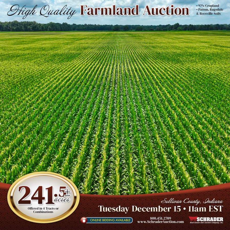 FARMLAND AUCTION - 241.5+/-ACRES OFFERED IN 4 TRACTS IN SULLIVAN COUNTY, INDIANA