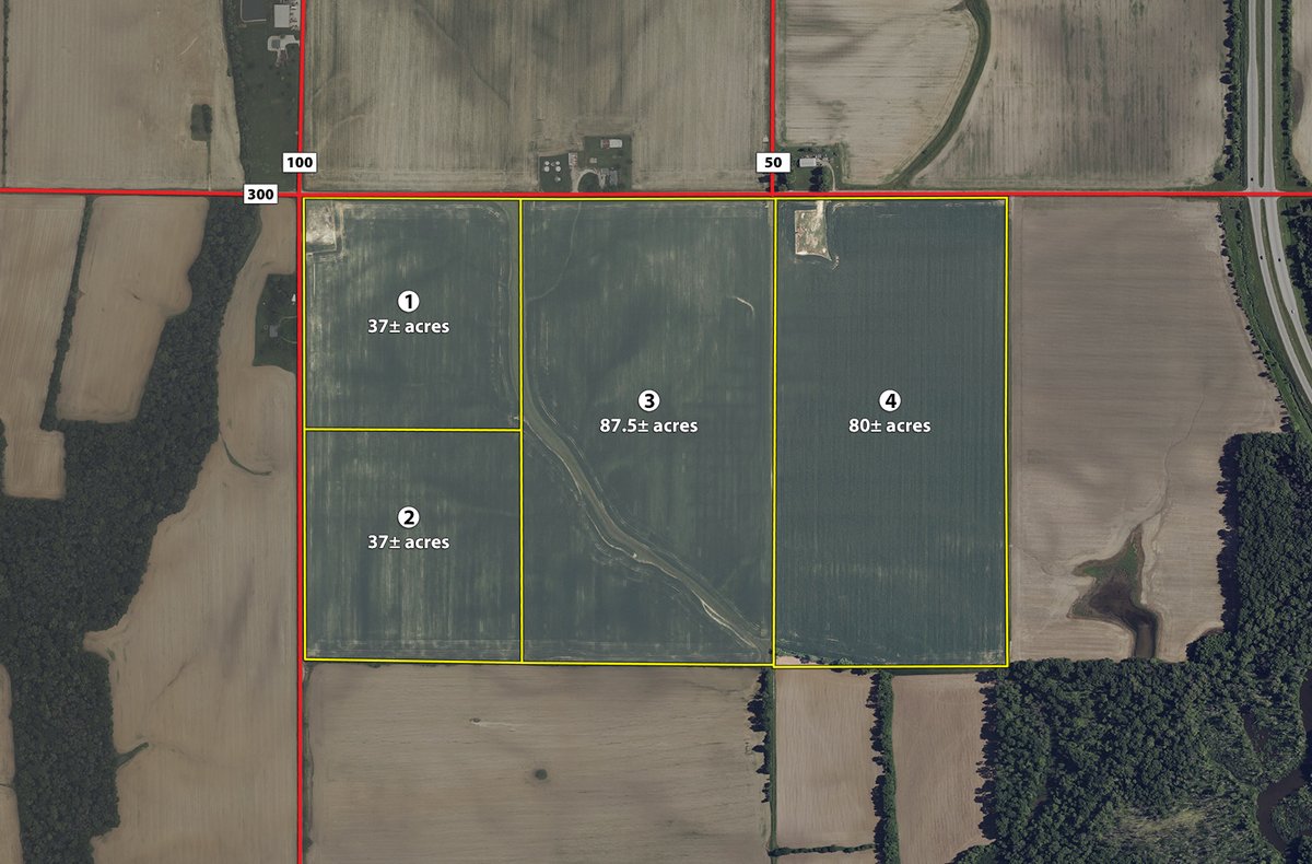 Tract map - FARMLAND AUCTION - 241.5+/-ACRES OFFERED IN 4 TRACTS IN SULLIVAN COUNTY, INDIANA