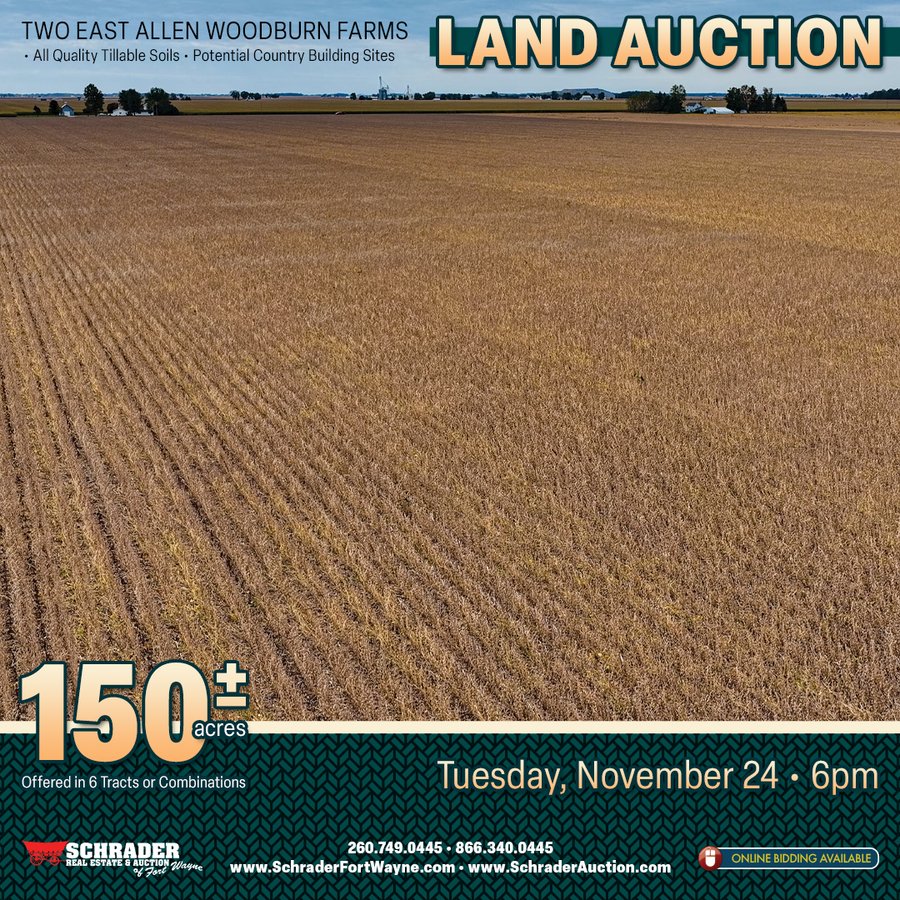 LAND AUCTION - 150+/-ACRES OFFERED IN 6 TRACTS IN ALLEN COUNTY, INDIANA