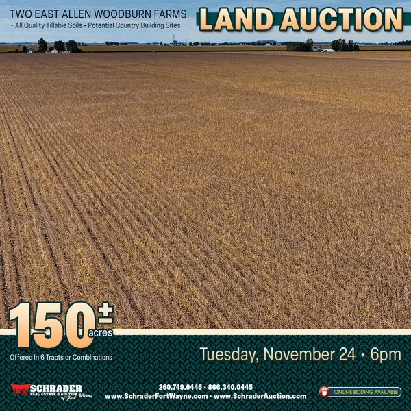 LAND AUCTION - 150+/-ACRES OFFERED IN 6 TRACTS IN ALLEN COUNTY, INDIANA - 25501 Woodburn Rd, Woodburn, IN 46797 - Allen County, Indiana