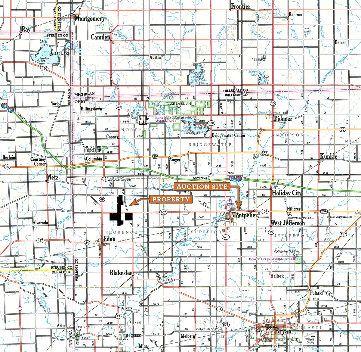 Area map - MAJOR LAND AUCTION - 701+/-ACRES OFFERED IN 23 TRACTS IN WILLIAMS COUNTY, OHIO