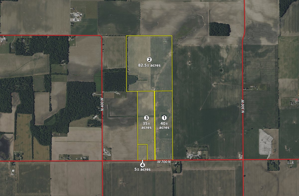 Tract map - LAND AUCTION - 162.5+/-ACRES OFFERED IN 4 TRACTS IN KOSCIUSKO COUNTY, INDIANA