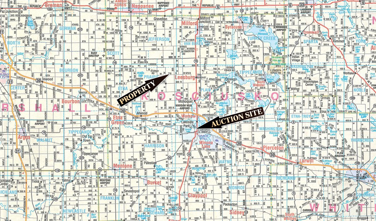 Area map - LAND AUCTION - 162.5+/-ACRES OFFERED IN 4 TRACTS IN KOSCIUSKO COUNTY, INDIANA